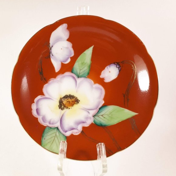 RARE !! Kyokuto Orange teacup and saucer with large flower Japan - Picture 9 of 11